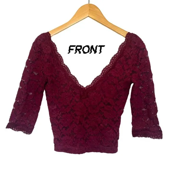 Urban Outfitters Kimchi Blue Burgundy Lace V-Neck Top - Picture 1 of 5